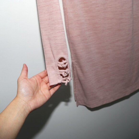 PURE + GOOD Dress Cowl Neck Draped Tunic Ribbed  Long Sleeve Blush Pink - Picture 5 of 7